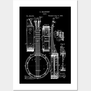 Banjo Player Gift 1882 Banjo Patent Print Posters and Art